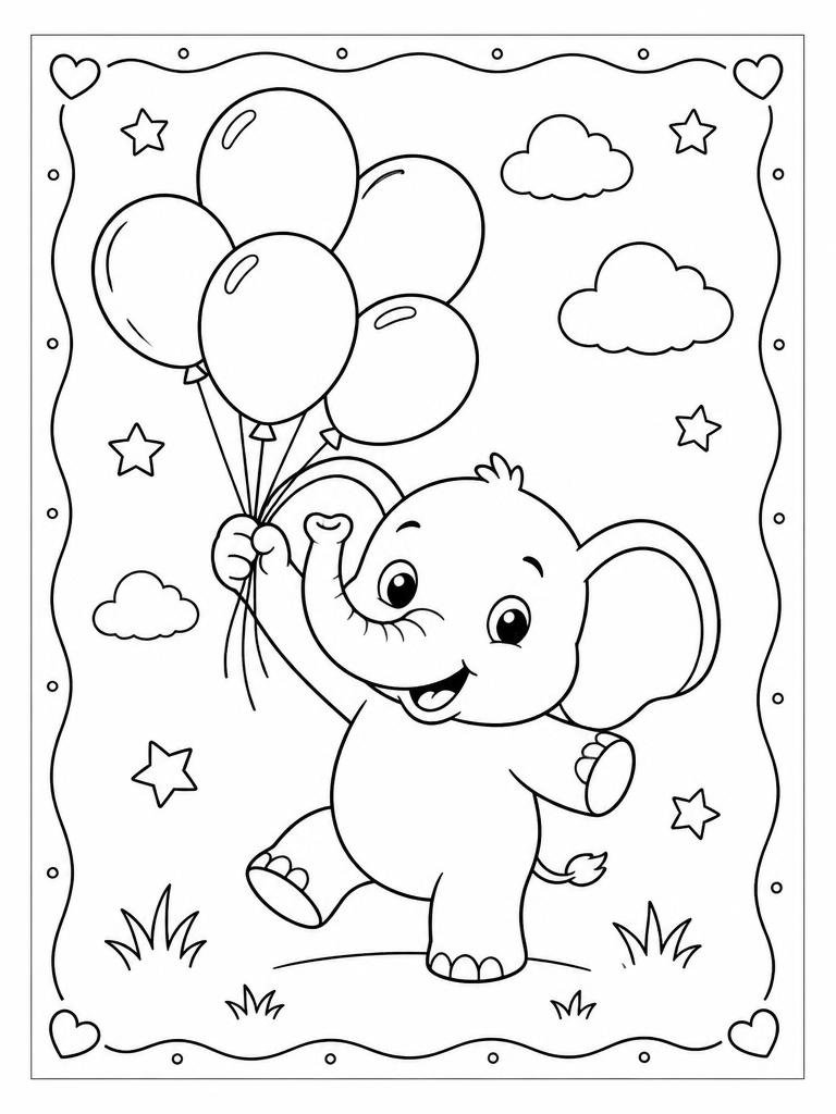 Página de desenho para colorir com elefante
